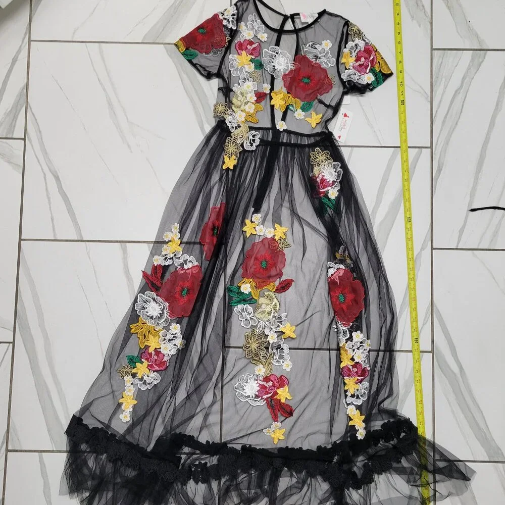 Gorgeous sheer floral embroidered dress size small - Picture 1 of 5